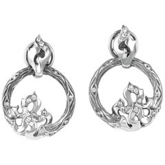Magerit New Fire Women's 18 Karat White Gold and Diamond Loop Earrings