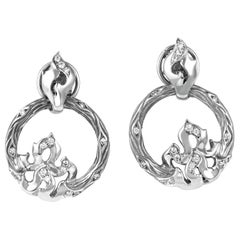 Magerit New Fire Women's 18 Karat White Gold and Diamond Loop Earrings