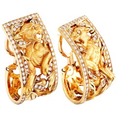 Magerit Puma 18 Karat Yellow Gold Diamond Omega Back Earrings