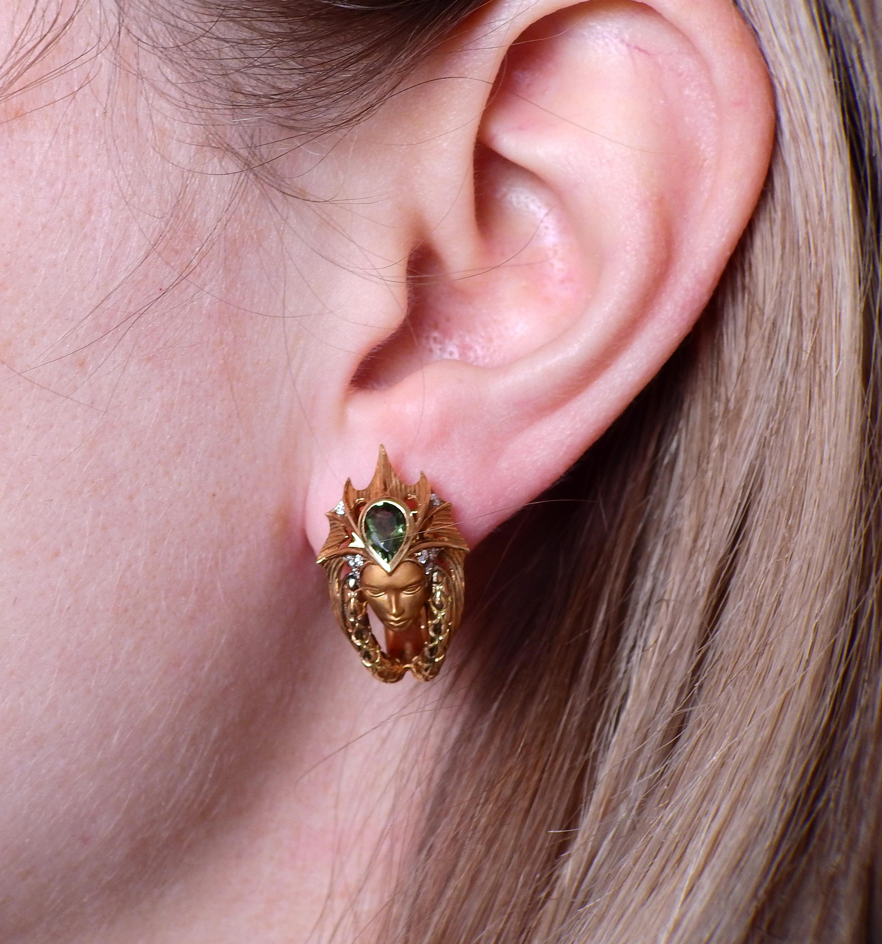Women's Magerit Sirena Escama Diamond Tourmaline Gold Earrings