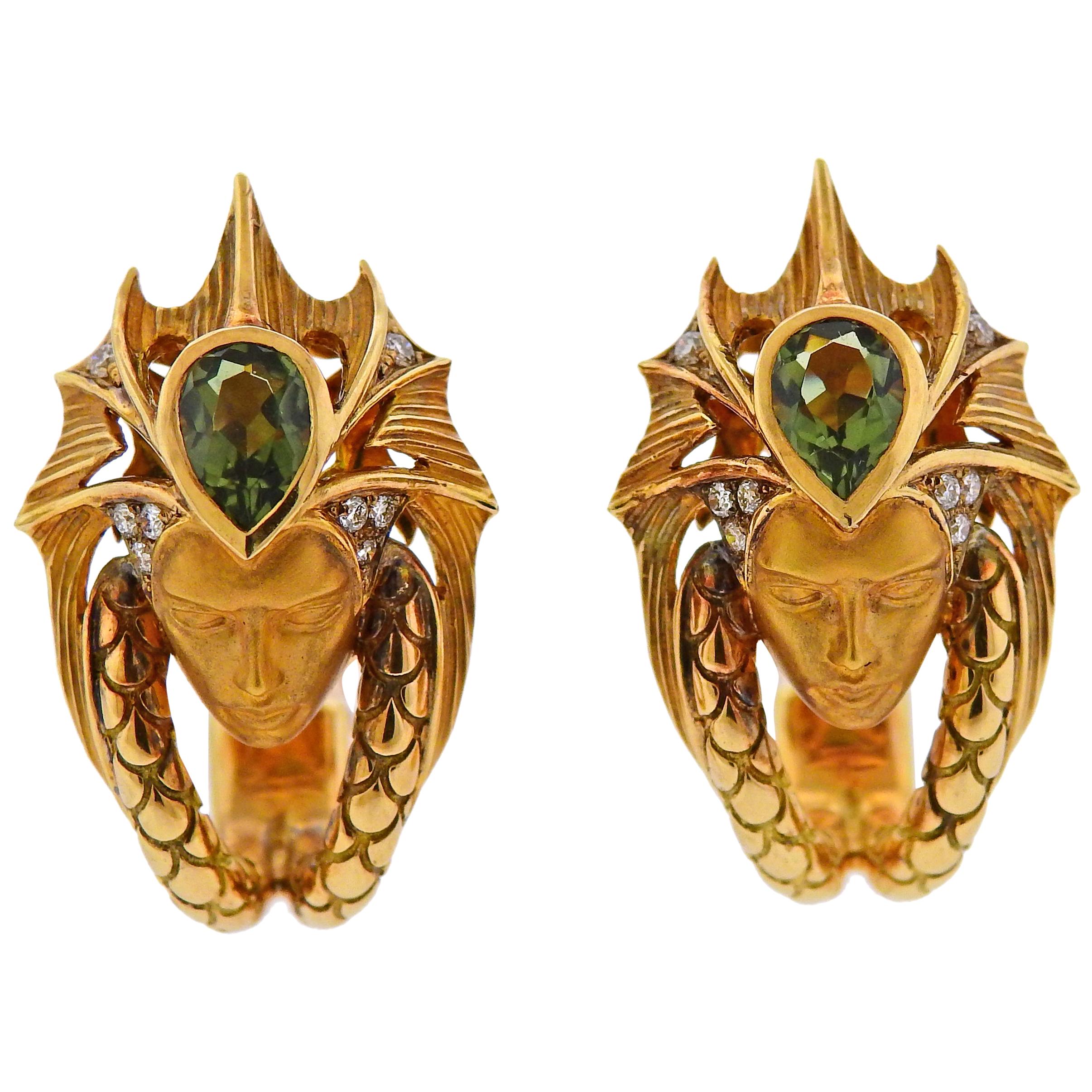 Magerit Sirena Escama Diamond Tourmaline Gold Earrings