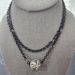 Magerit Spain 18k White Gold Nude Women Ball Pendant Black Steel Chain Necklace