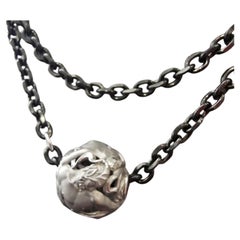 Magerit Spain 18k White Gold Nude Women Ball Pendant Black Steel Chain Necklace