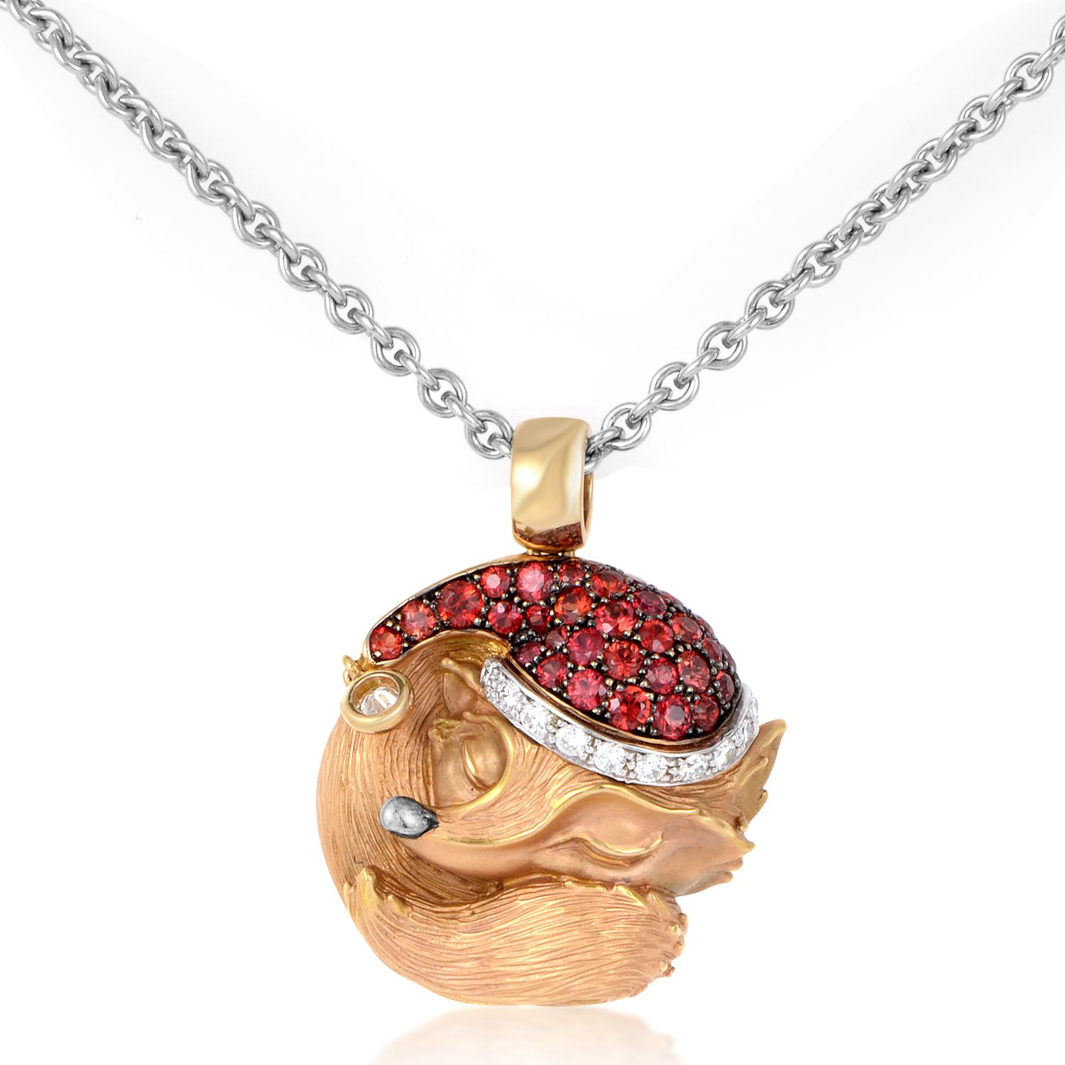 Magerit Tender Halskette mit schlafendem Fuchs-Anhänger, 18 Karat Roségold 0,22 Karat Diamant im Zustand „Neu“ in Southampton, PA