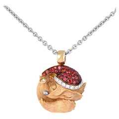 Magerit Tender Halskette mit schlafendem Fuchs-Anhänger, 18 Karat Roségold 0,22 Karat Diamant