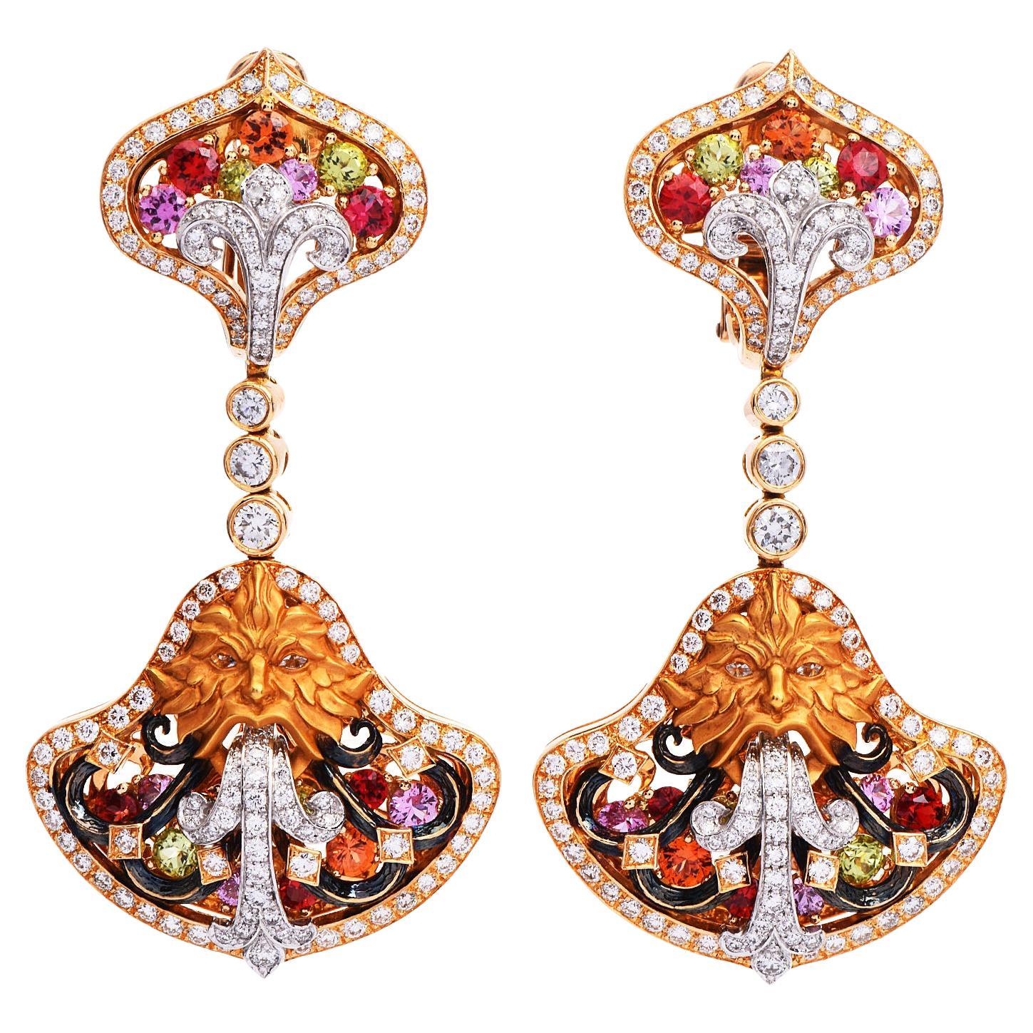 Magerit Versailles Diamond Sapphire 18K Yellow Gold 'Fuente' Dangle Earrings