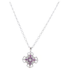 Magerit Vitral 18 Karat Gold Diamond & Sapphire Vidriera Cross Pendant Necklace