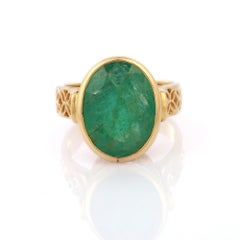 Natural Certified 7.76 Carats Emerald Ring in 18k Solid Yellow Gold