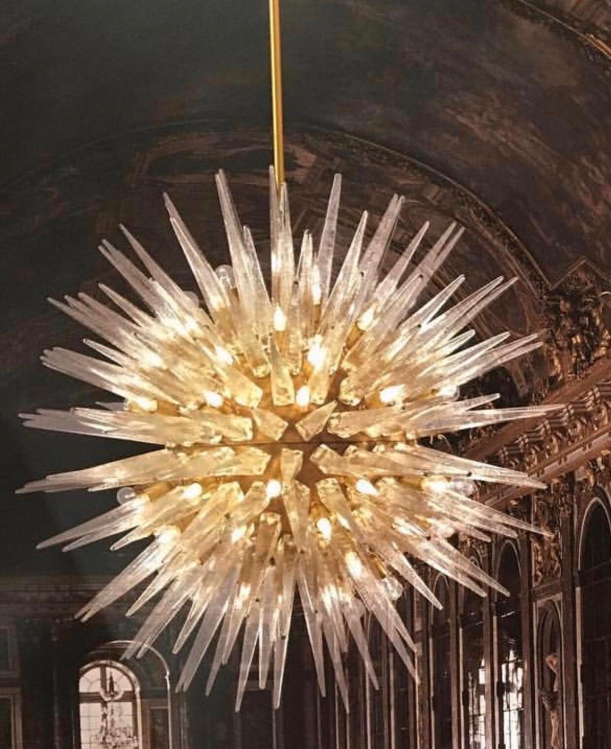 A spectacular blown Murano glass and brass chandelier with 220 textured blown glass pieces.