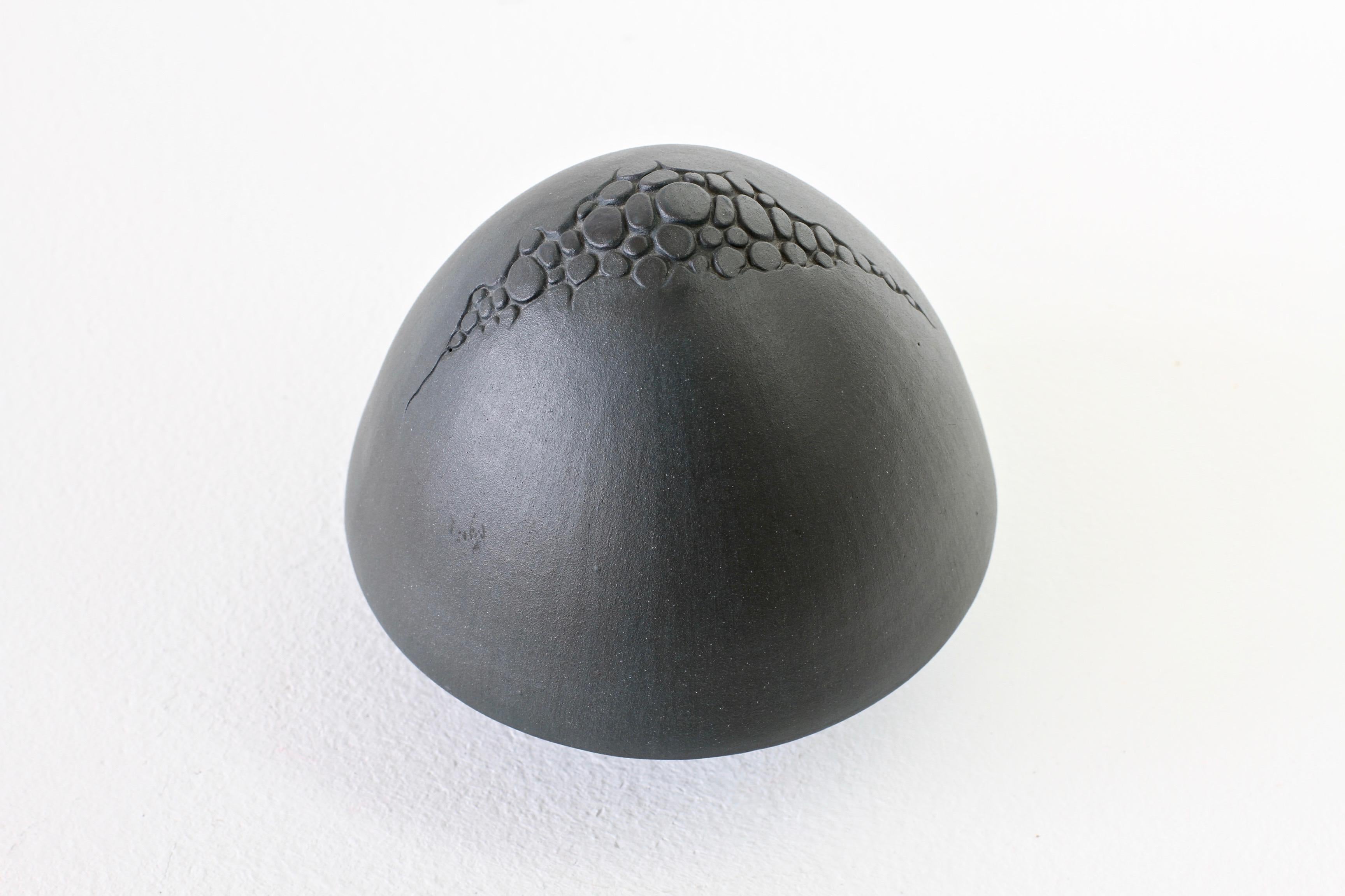 Late 20th Century Maggie Barnes Black Carved Organic Art Pottery Sculpture, circa 1983 For Sale