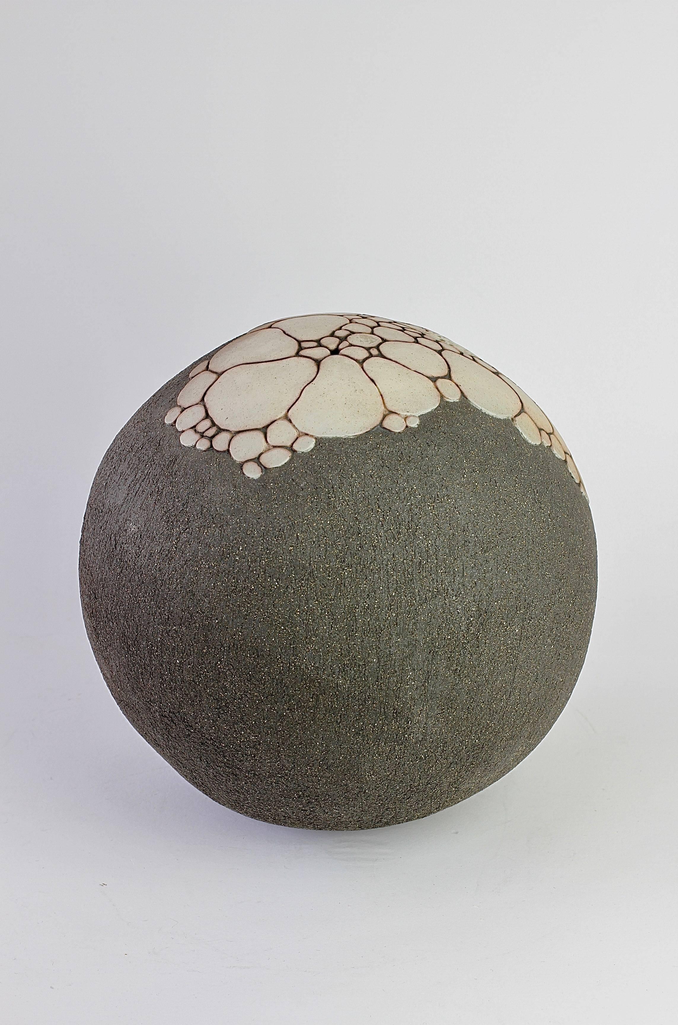 Organic Modern Maggie Barnes Carved & Pierced Organic 'Sphere' Stoneware Art Pottery Sculpture For Sale