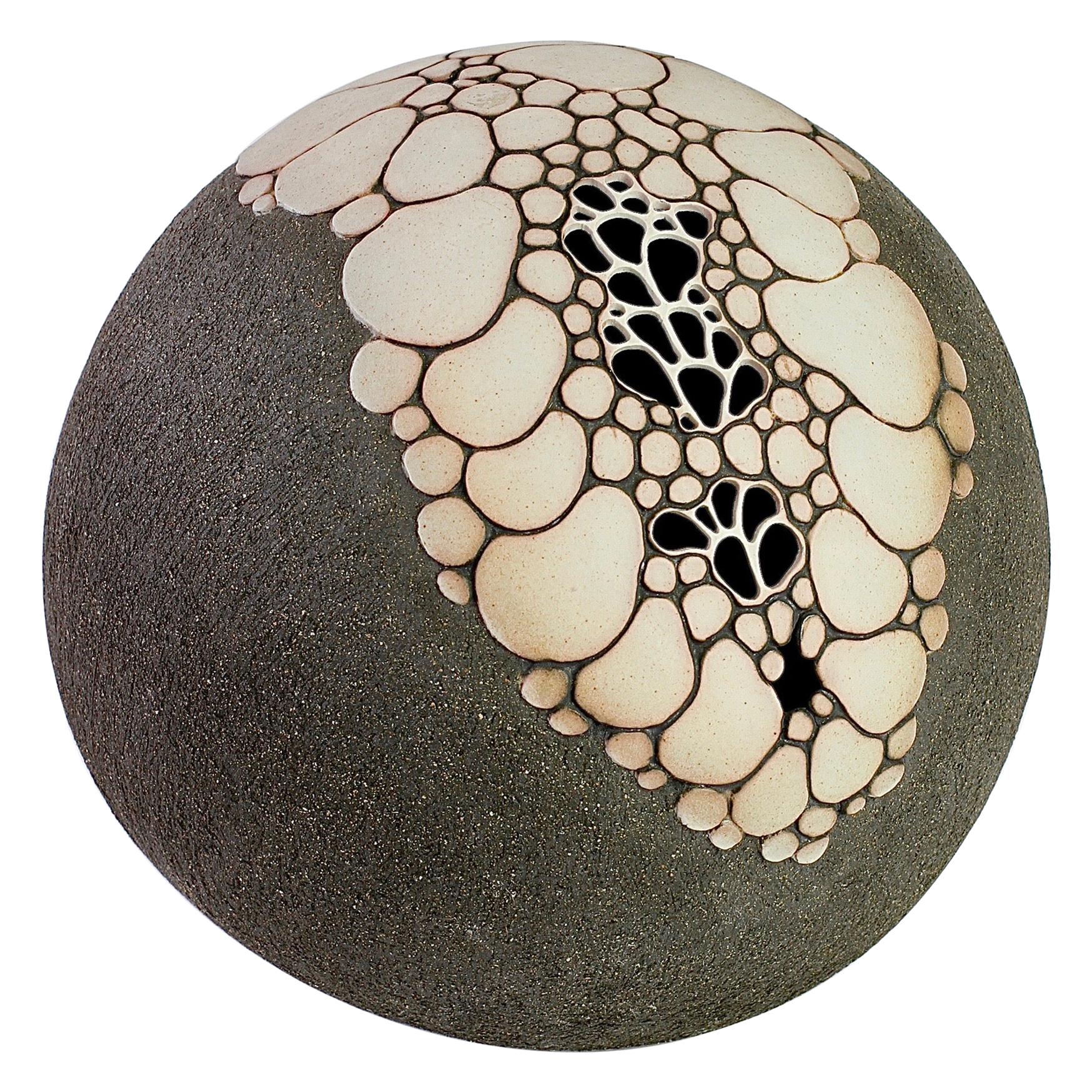 Maggie Barnes Carved & Pierced Organic 'Sphere' Stoneware Art Pottery Sculpture