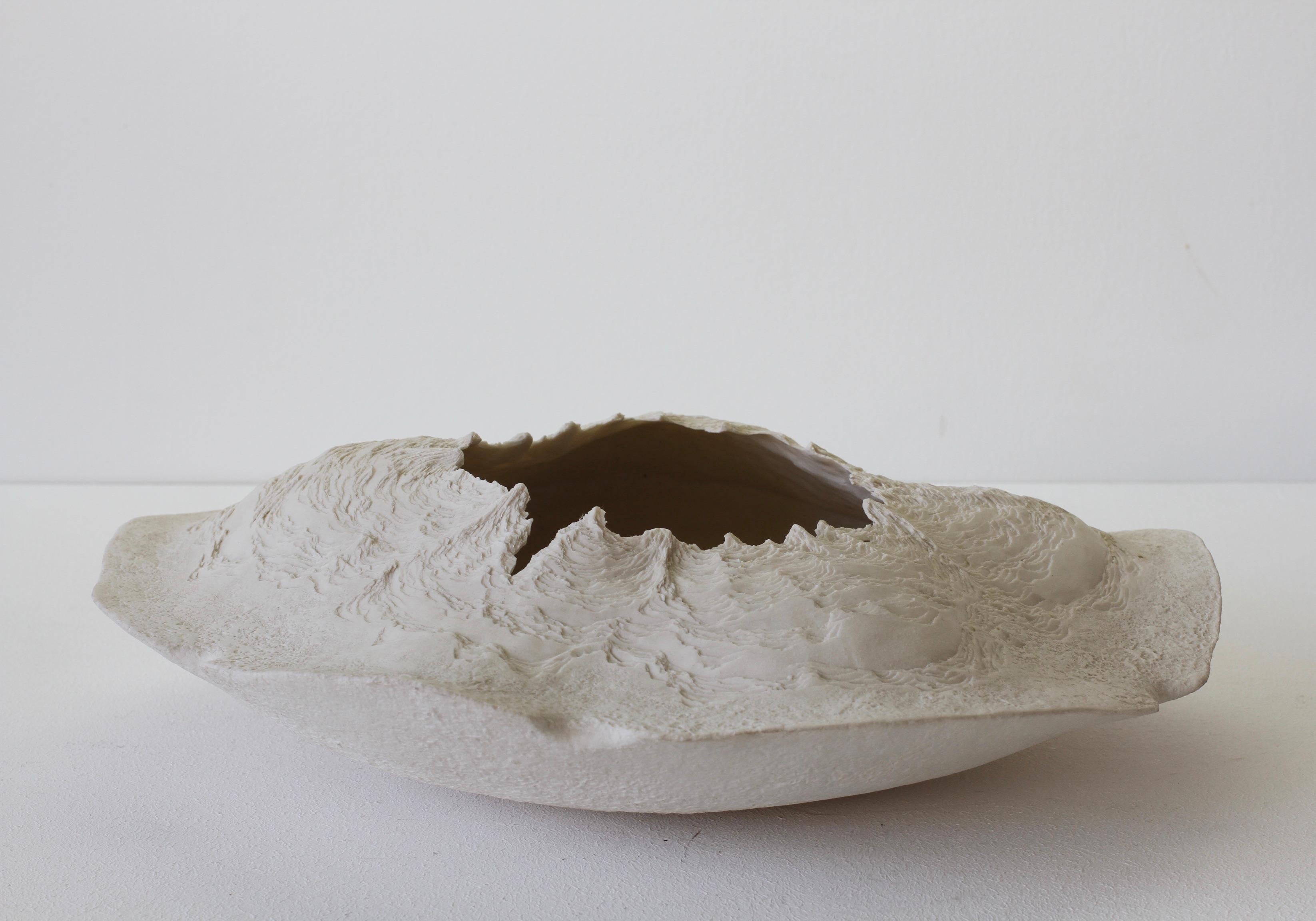 Maggie Barnes Carved White Organic Art Pottery Sculpture Bowl or Dish circa 1987 For Sale 4
