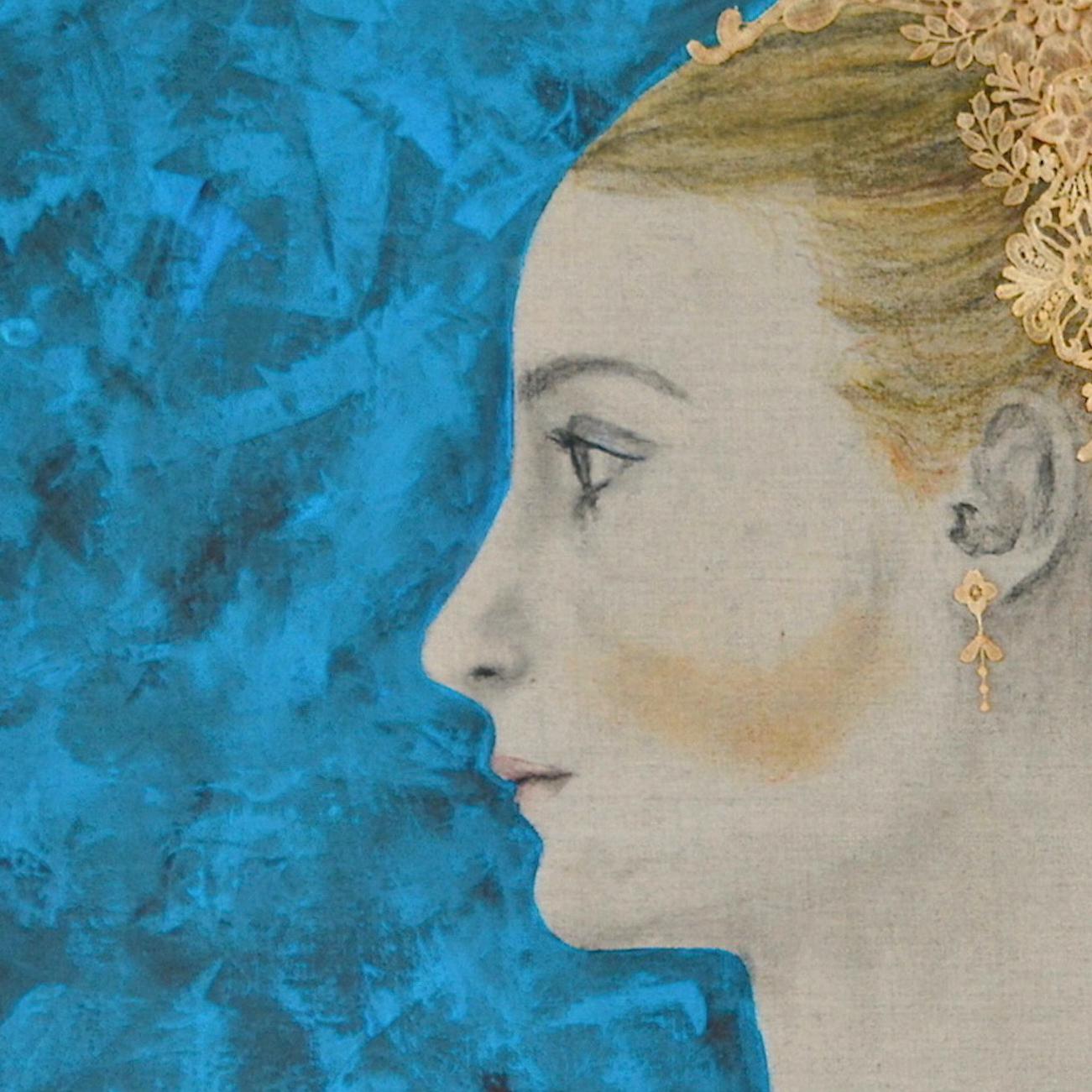 Esther- Blie Teal  e oro Media misti - Mixed Media Art Contemporaneo di Maggie Genova Cordovi