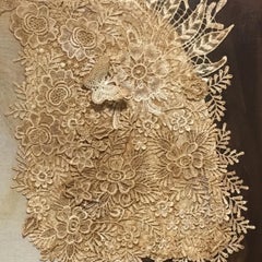 "Margarita" Contemporary Mixed Media Dark Sepia Red background and Gold