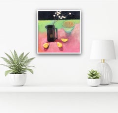 Whisky Jug with Apple Blossom on Canvas, Painting by Maggie Laporte-Banks