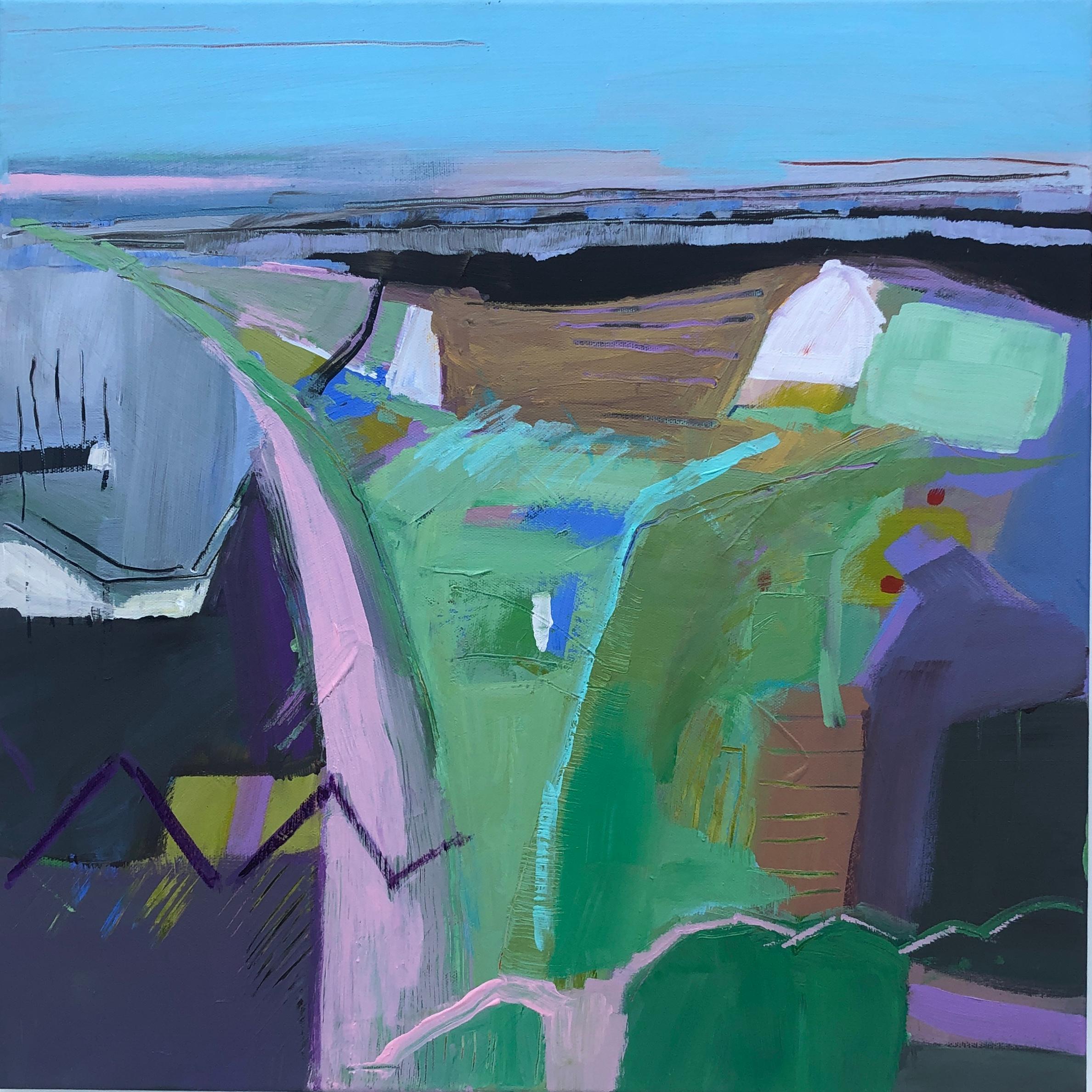 A lo largo de la costa mirando al oeste, Pintura original, Paisaje, Abstracto, Patrones - Painting de Maggie LaPorte Banks