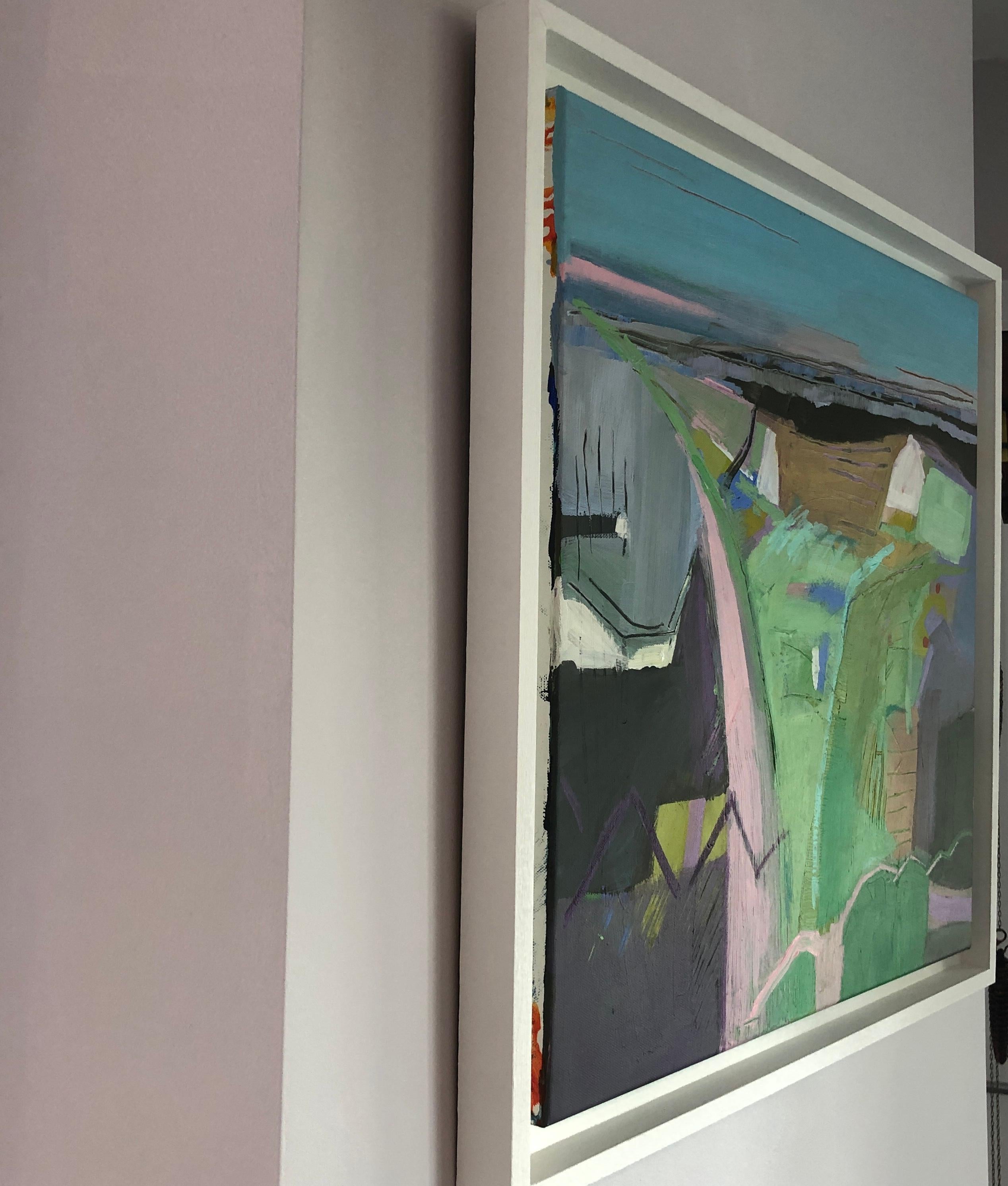 A lo largo de la costa mirando al oeste, Pintura original, Paisaje, Abstracto, Patrones - Abstract Painting Gris de Maggie LaPorte Banks