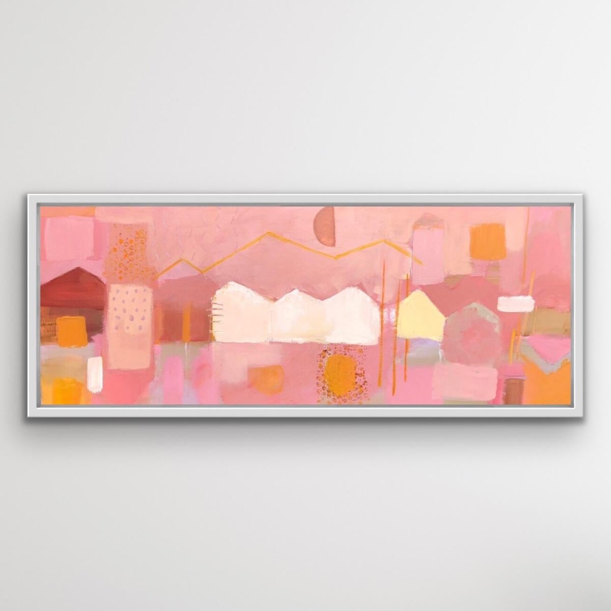 Bergen facades 5, Norway Original Painting, Landscape, Contemporary, Pink art For Sale 6