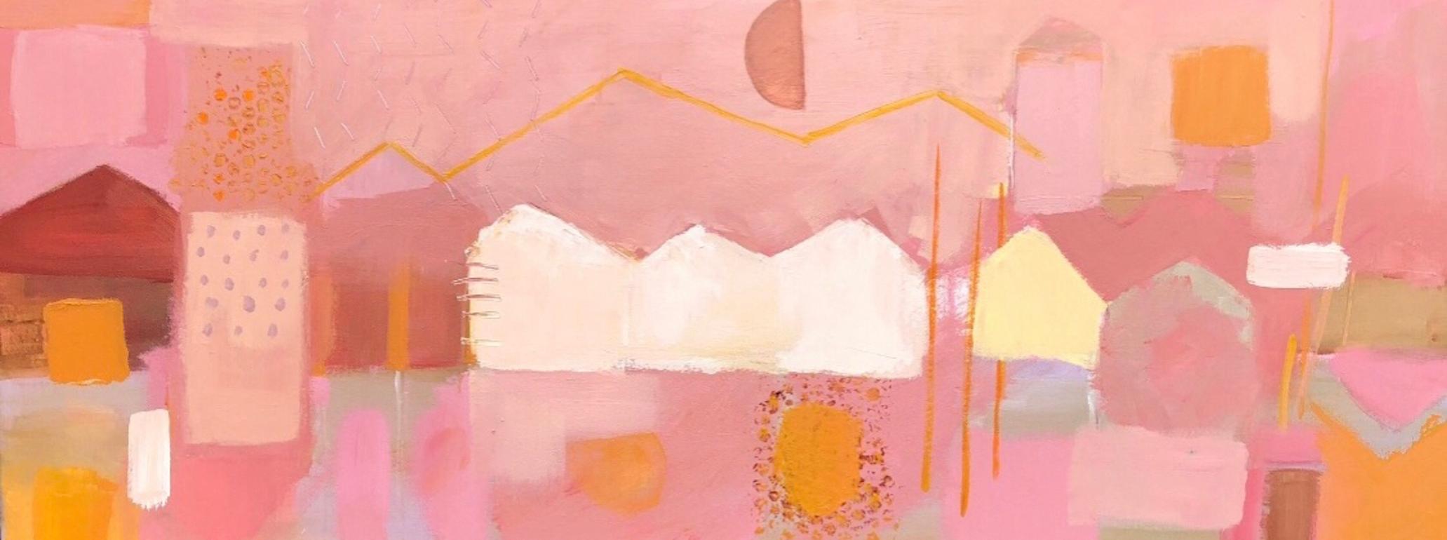 Maggie LaPorte Banks Landscape Painting - Bergen facades 5, Norway Original Painting, Landscape, Contemporary, Pink art
