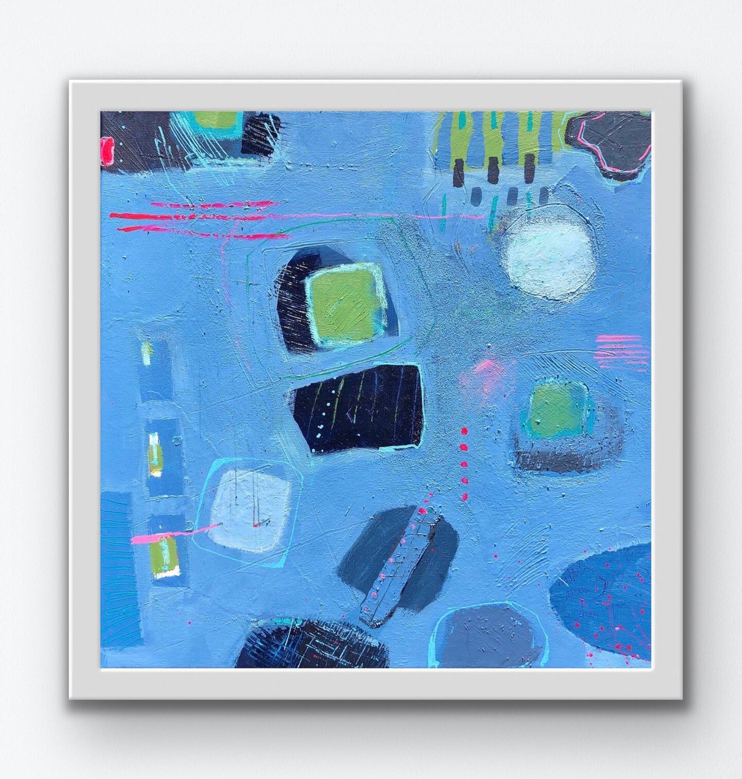 Books and Beaujolais - Blue Abstract Painting by Maggie LaPorte Banks