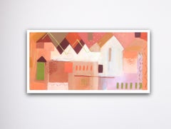 Bryggen Facades 6 by Maggie LaPorte-Banks, Original painting, Abstract Art, Pink
