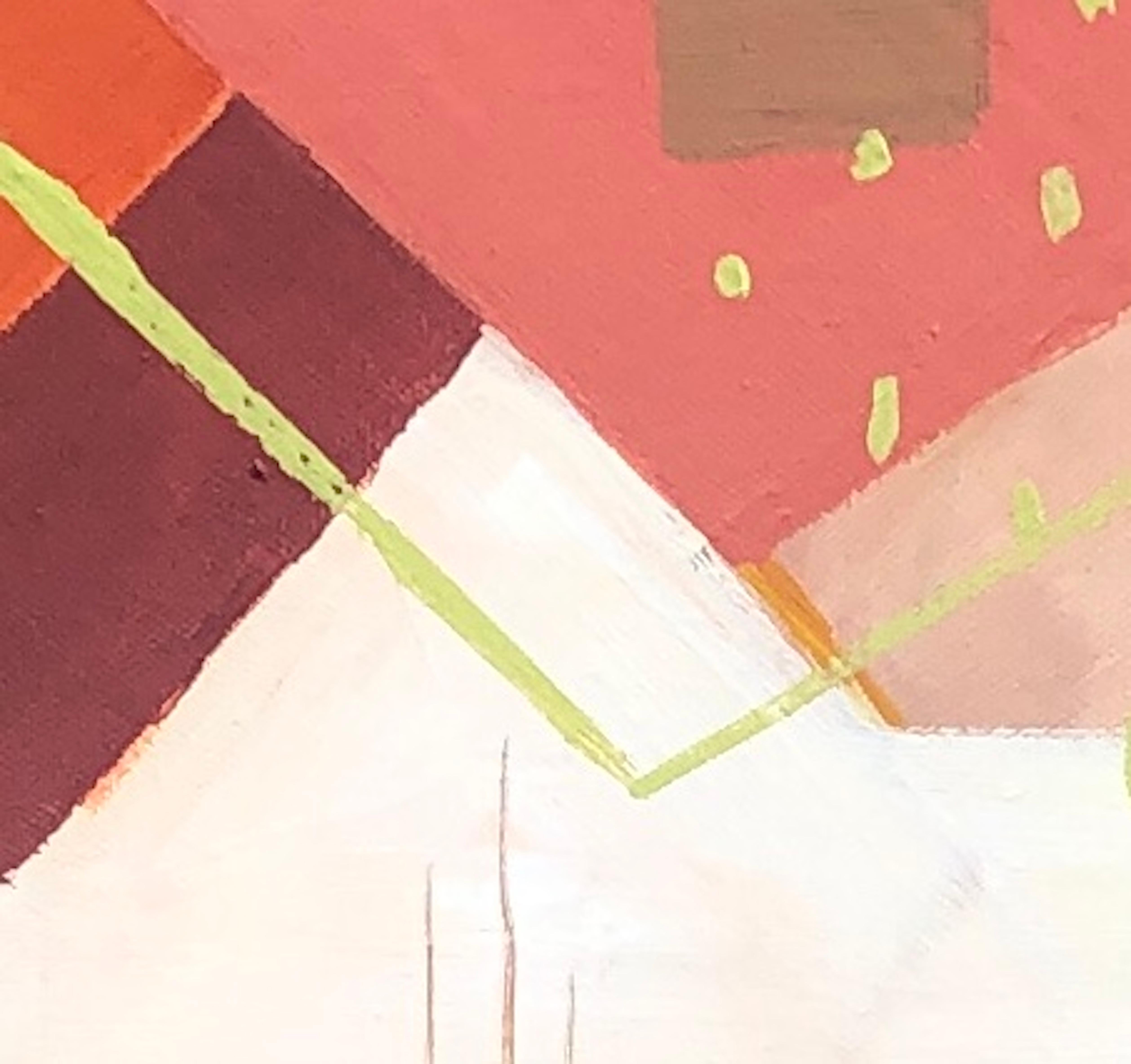 Bryggen Facades 6 by Maggie LaPorte-Banks, Original painting, Abstract Art, Pink - Orange Abstract Painting by Maggie LaPorte Banks
