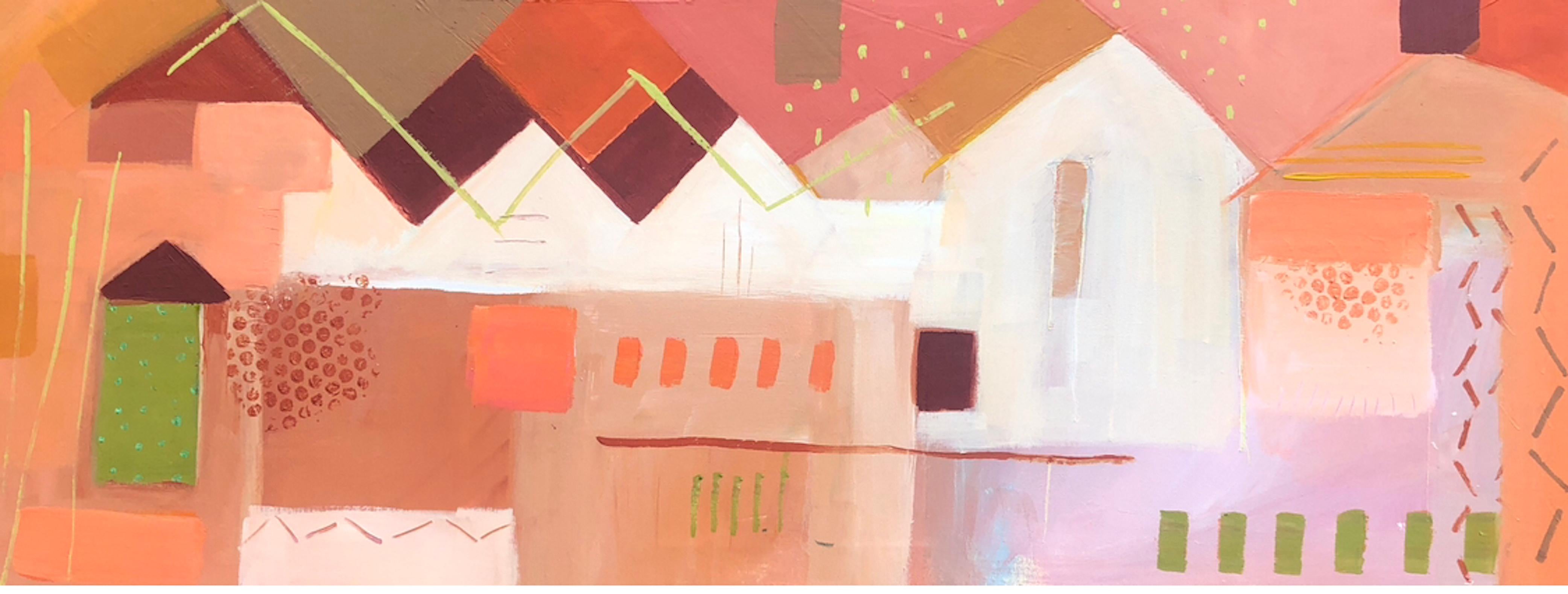 Peinture originale Bryggen Facades 6 de Maggie LaPorte-Banks, Art abstrait, rose