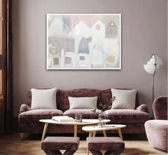 Bryggen Facades by Maggie LaPorte-Banks, Original painting, Abstract Art, Pink