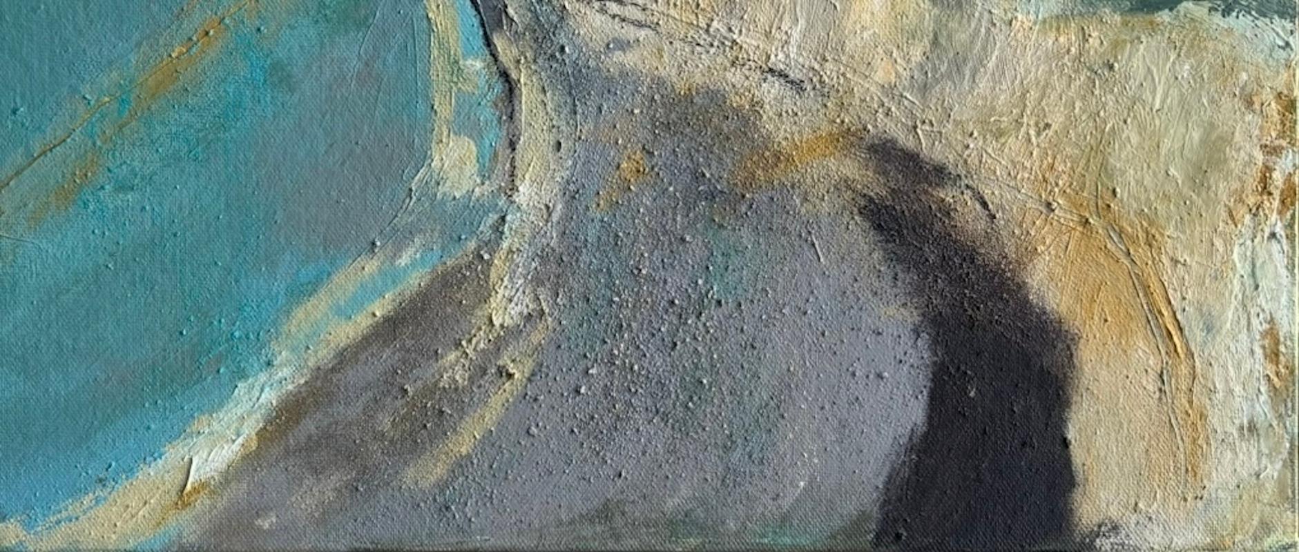 Birling Gap und die 7 Schwestern ist ein halbabstraktes Landschaftsgemälde. Birling Gap ist die Stelle, an der die South Downs auf das Meer treffen. Es ist ein gemischtes Medium Arbeit, Acryl auf Leinen Kunstkarton, und ist Box in weiß lackiertem
