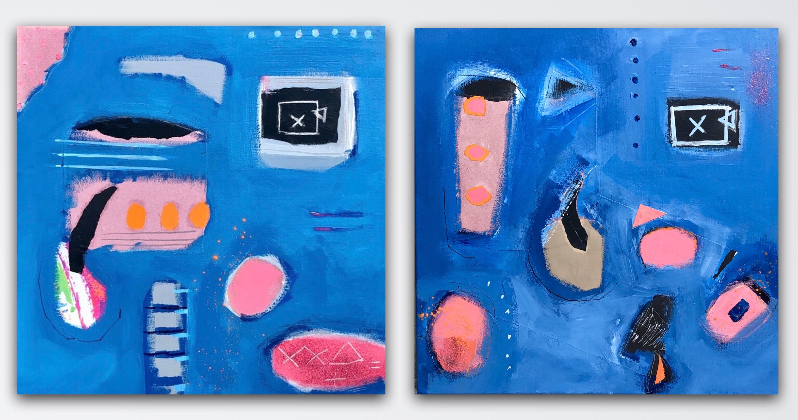 Maggie LaPorte Banks Abstract Painting - Cotton Candy and Wild swimming Diptych