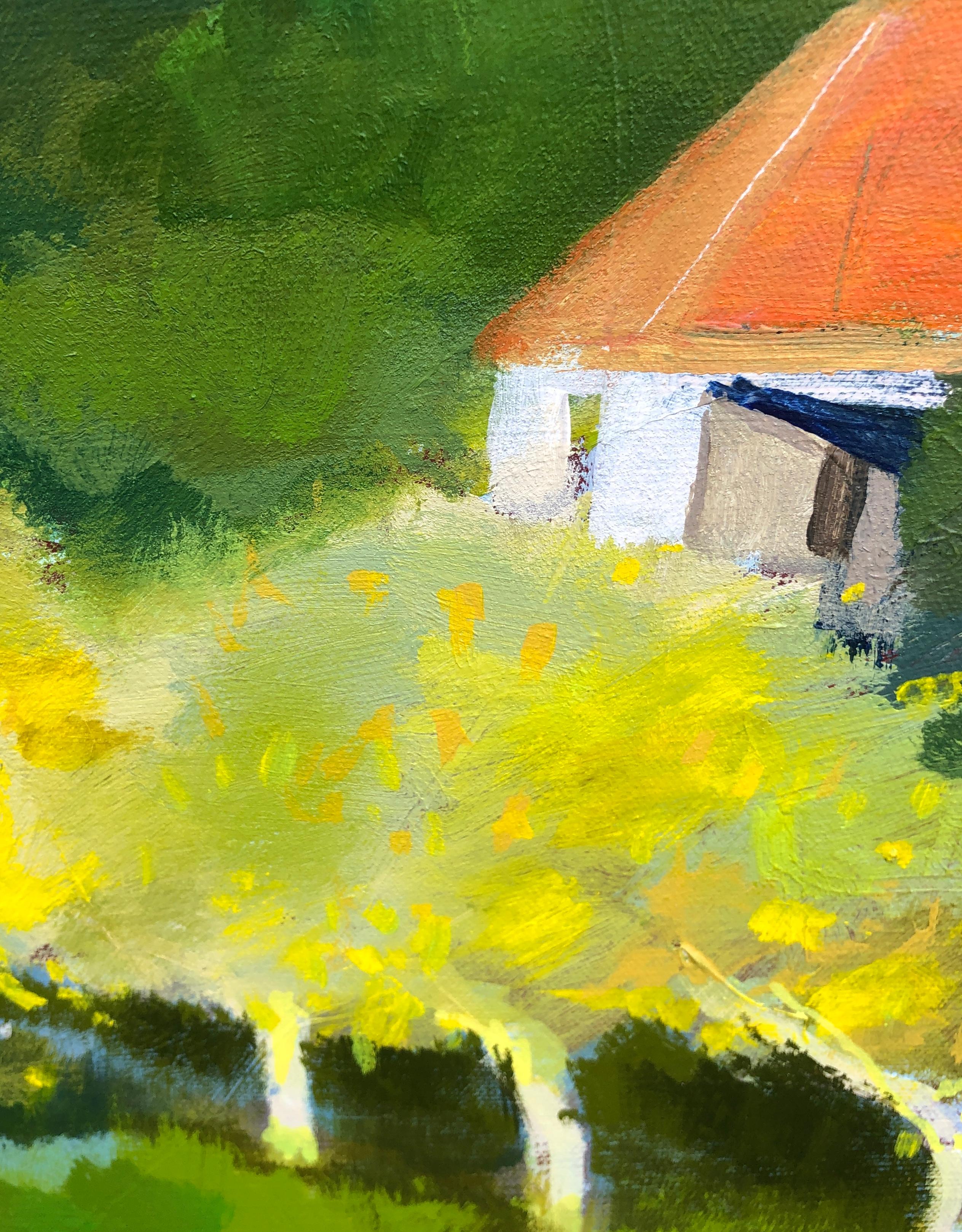 Chipre, olivos y largas sombras proyectadas, pintura original, contemporánea en venta 2