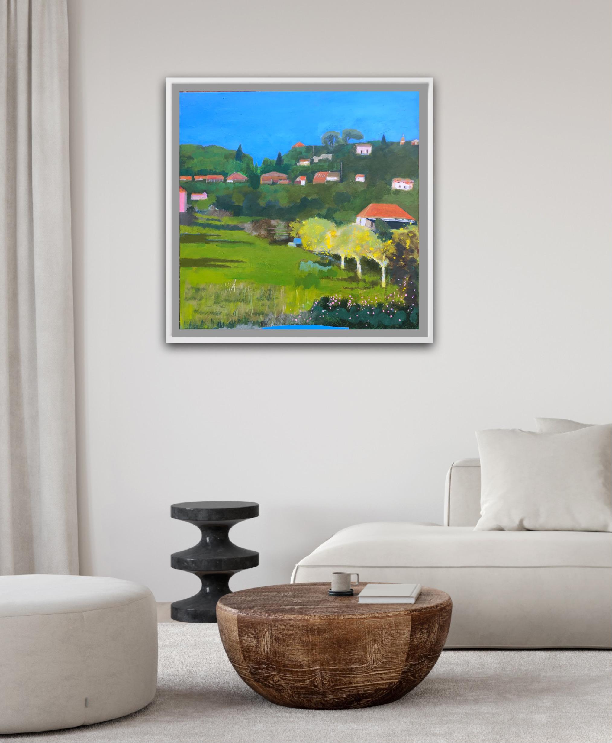 Chipre, olivos y largas sombras proyectadas, pintura original, contemporánea en venta 5