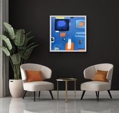 Deeper Connections, Blue and Black Art, Orange Painting, Abstract Artwork