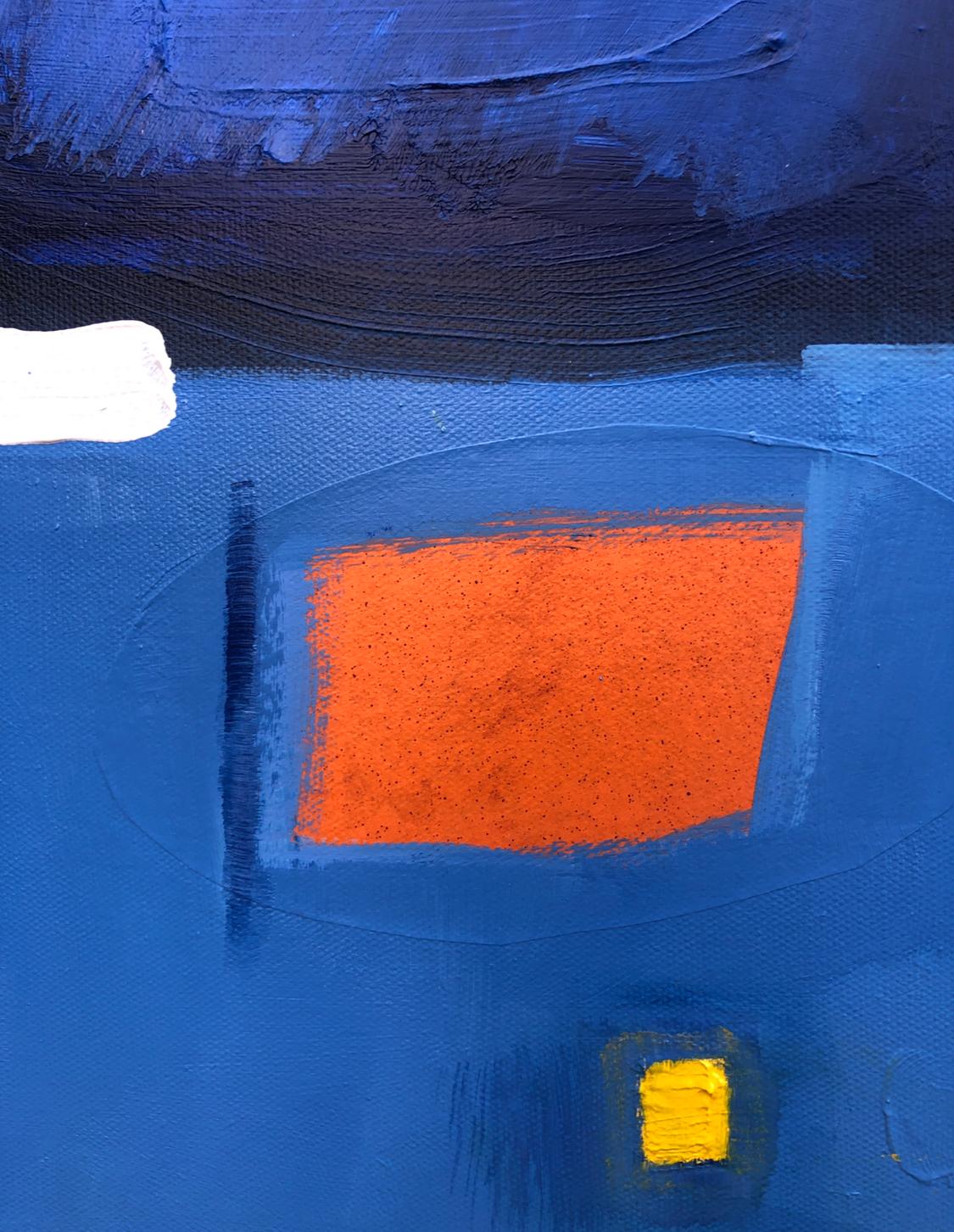 Deeper Connections, Blue and Black Art, Orange Painting, Abstract Artwork For Sale 3
