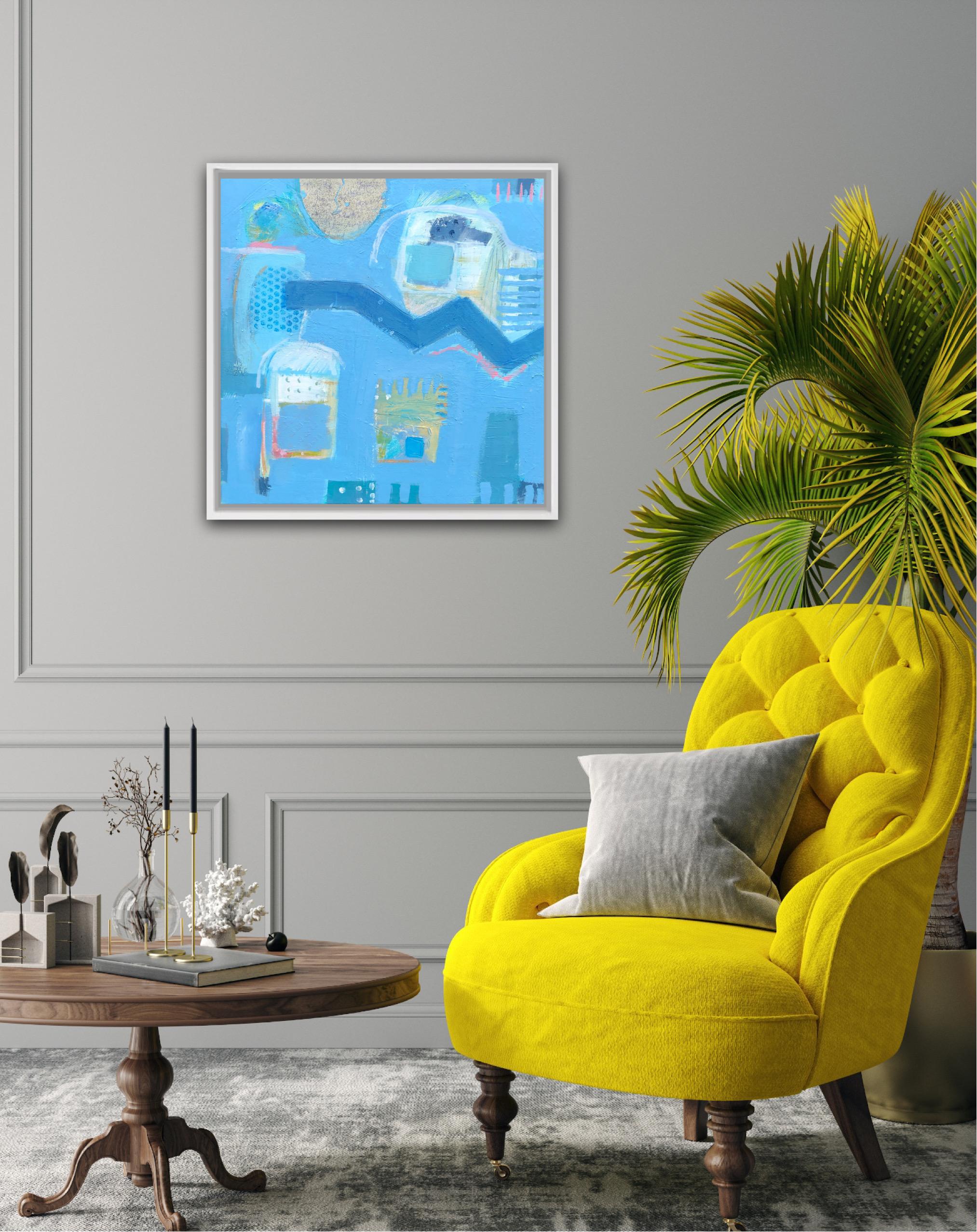 Del tren casi a casa, Pintura original, Abstracto, Naturaleza muerta inspirada - Abstract Painting Azul de Maggie LaPorte Banks