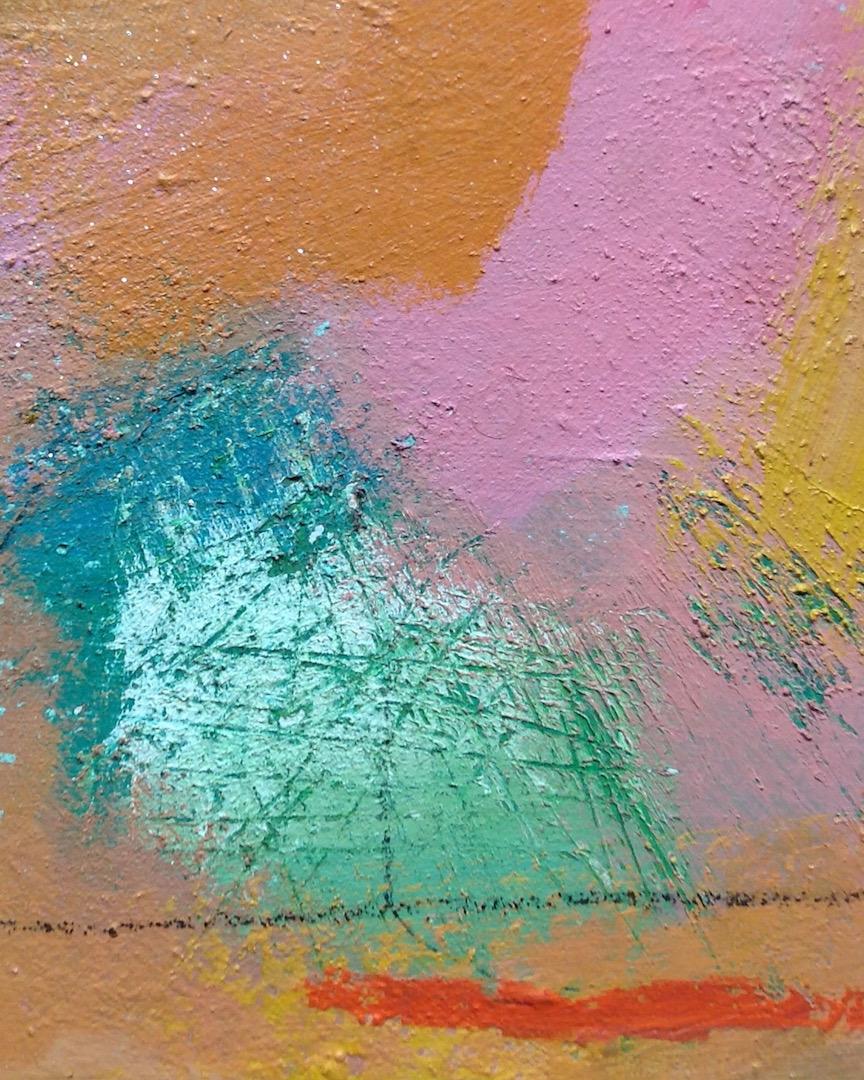 Caldo, caldo, caldo, di Maggie LaPorte Banks
La tela Hot ,Hot, Hot è un paesaggio astratto, basato su un ricordo delle scogliere di Hellesveor a St. Ives dal sentiero costiero, in una giornata molto calda.
Misura 70 cm x 70 cm, è dipinto in