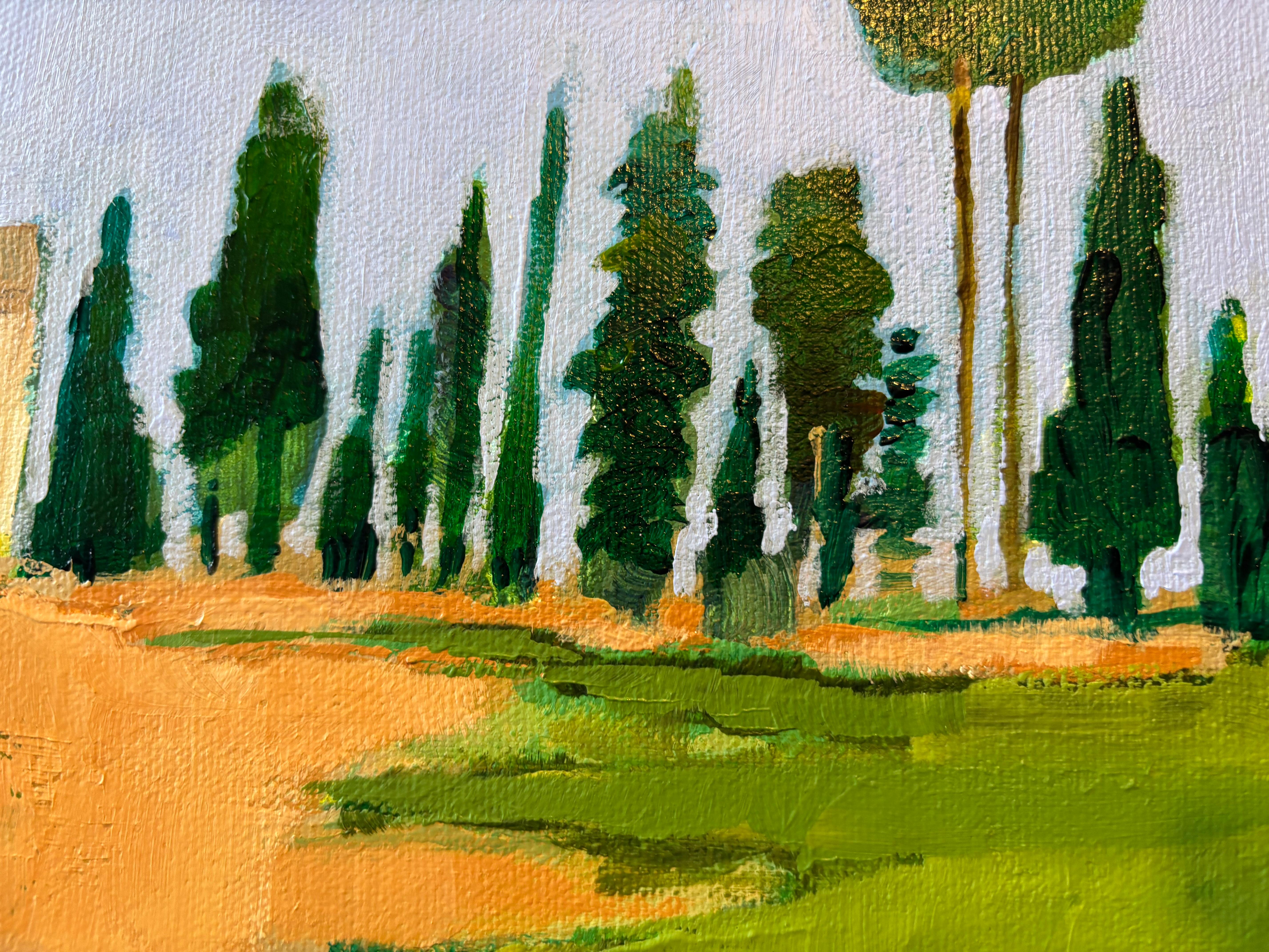 I painted vineyards in Italy in May , it was warm and sunny and I spent the time painting plein air , the colours are very heighten in the early afternoon so I used a rich warm palette , later in my Devon studio I added some highlights

Additional