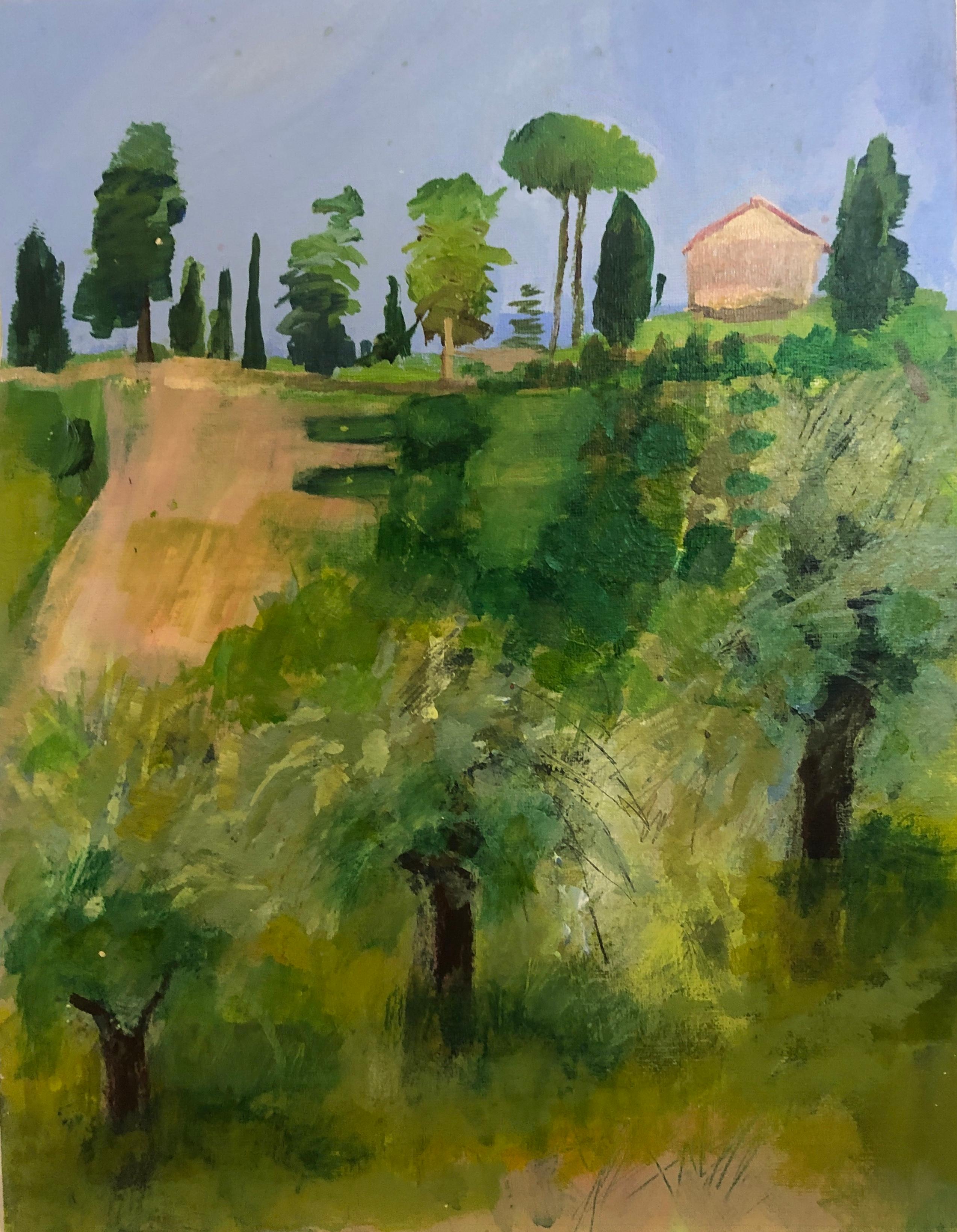 Vigneti italiani, Quadro originale, Paesaggio, Astratto, Motivi - Abstract Painting Marrone di Maggie LaPorte Banks