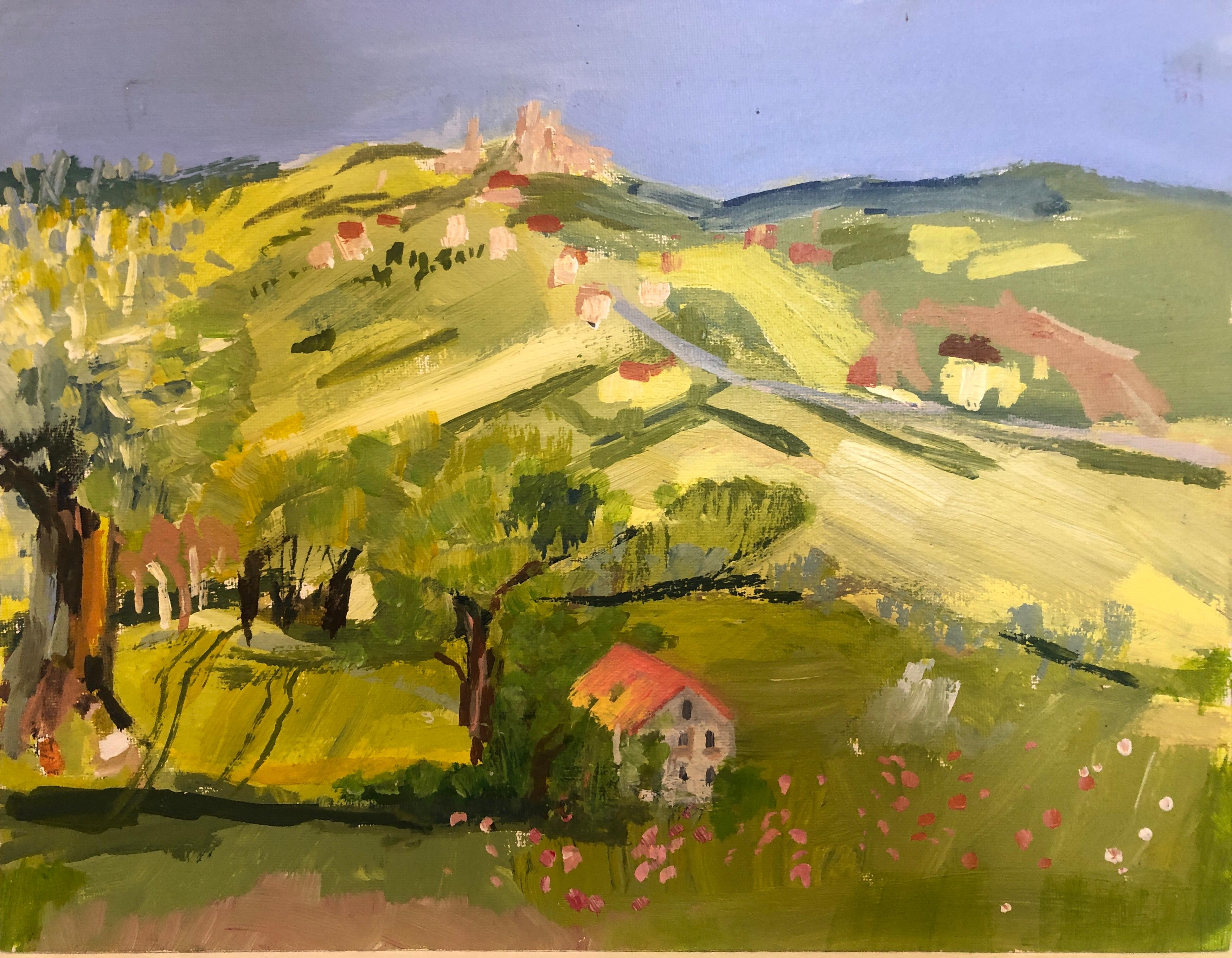 Looking across to Barbara, Italy, Original painting, Landscape, Nature - Contemporary Painting by Maggie LaPorte Banks