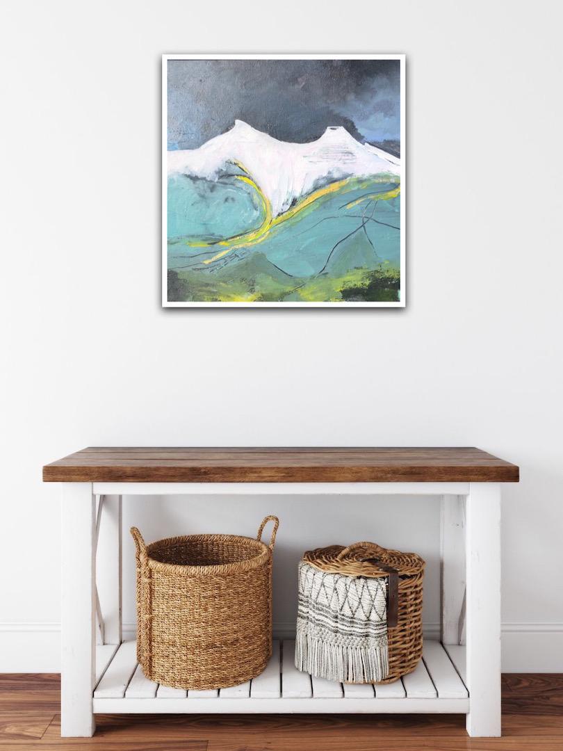 Maggie LaPorte Banks.
Pen y fan, December.
Acrylic and carborundum on linen.
Size: H. 53 cm x W. 53 cm x D. 5 cm.
White wood frame.
Please note that in situ images are purely an indication of how a piece may look.

This painting was one of several