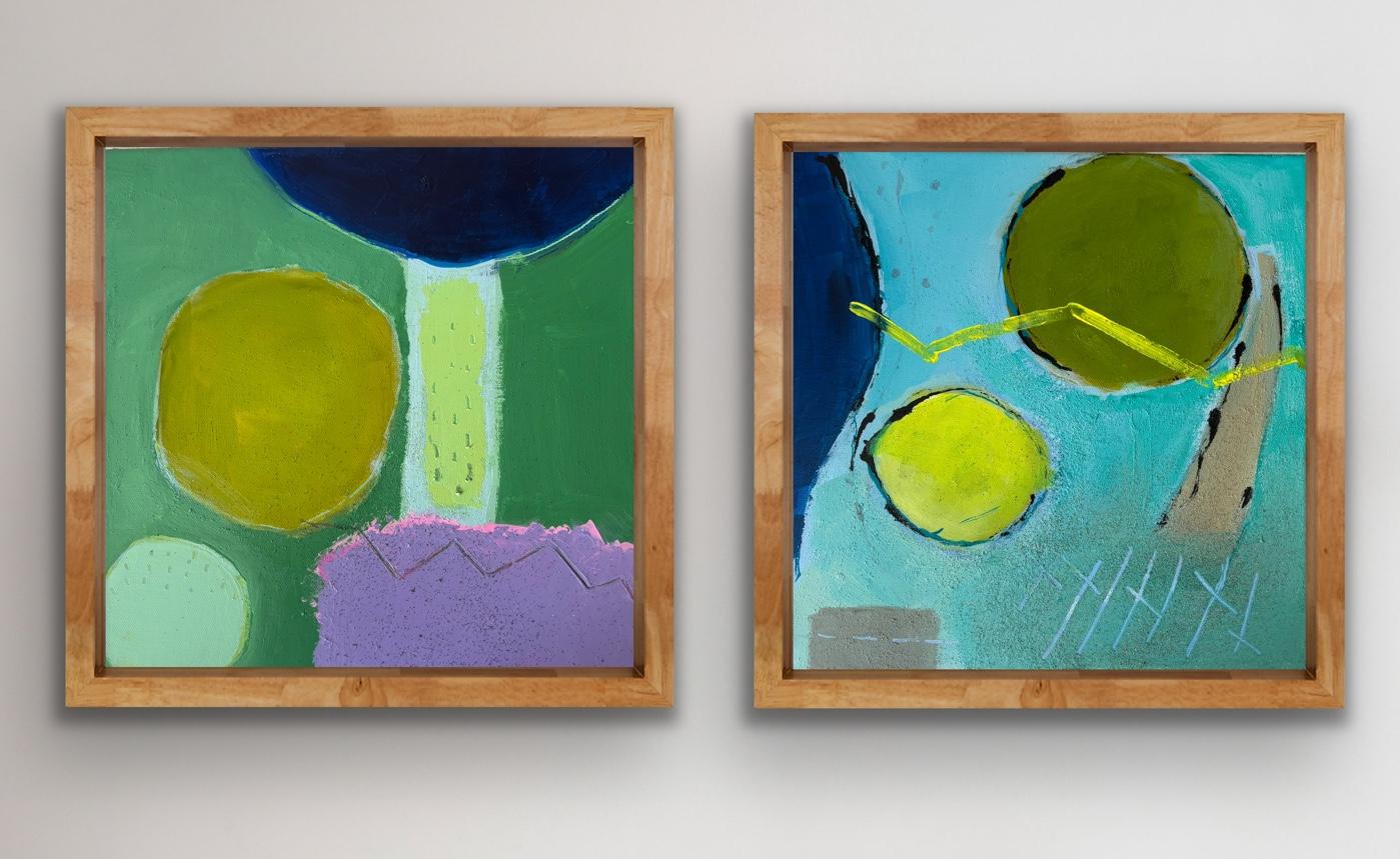 Maggie LaPorte Banks Landscape Painting - Olive groves, Corfu & Olive groves at night, diptych, original painting