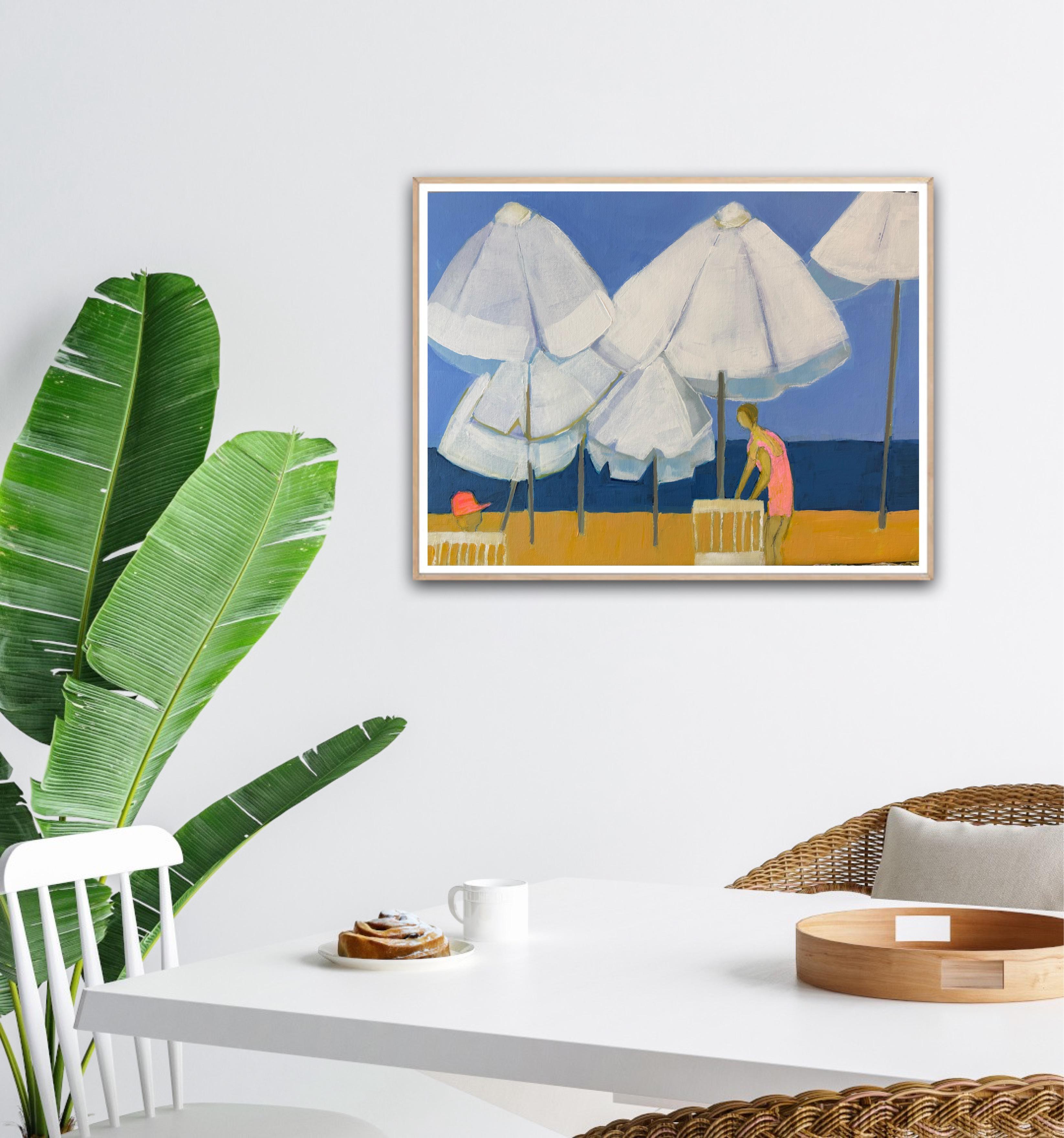 Sur la plage de Pioneer, Paphos 2, peinture originale, contemporaine, paysage - Contemporain Painting par Maggie LaPorte Banks