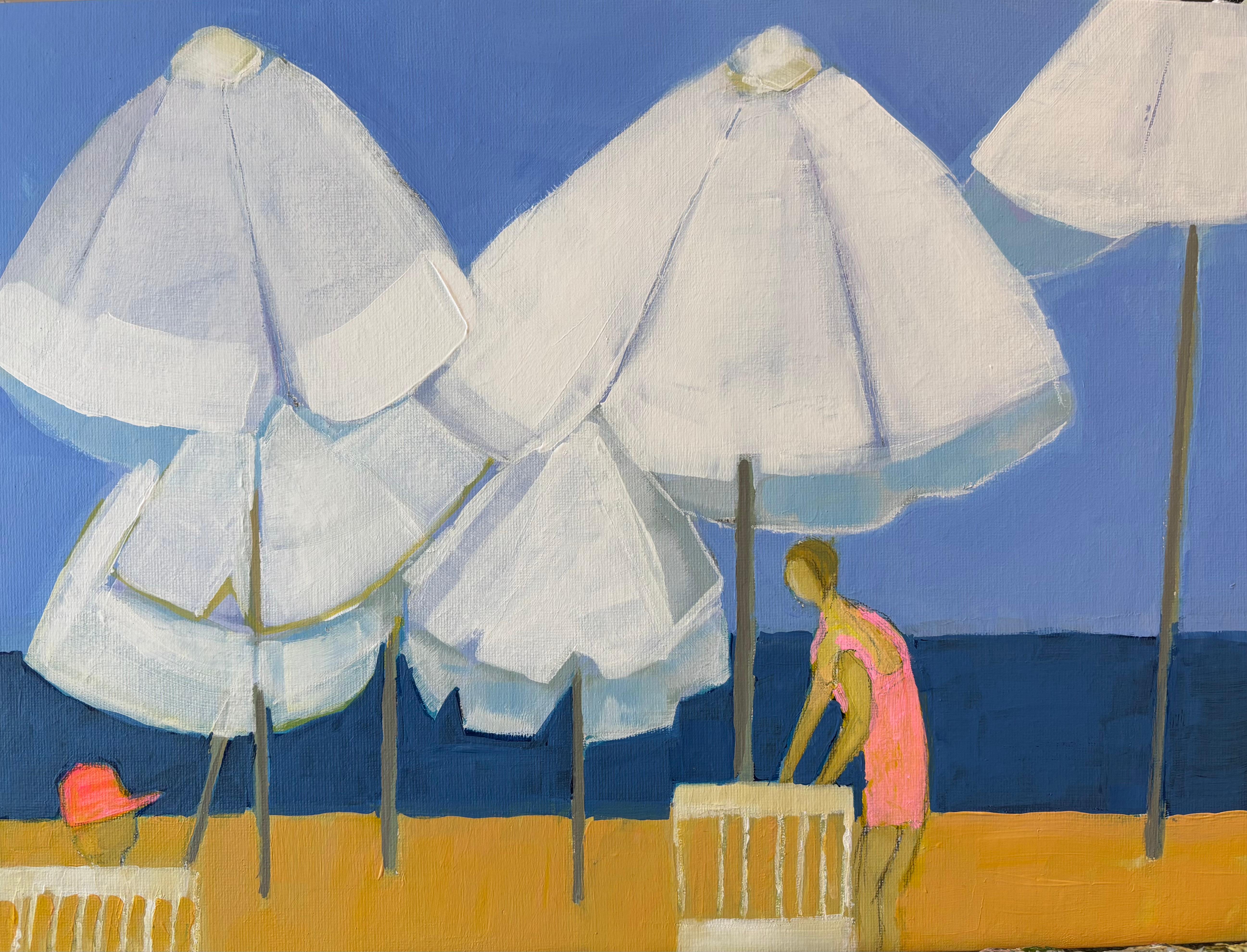 Sur la plage de Pioneer, Paphos 2, peinture originale, contemporaine, paysage - Painting de Maggie LaPorte Banks