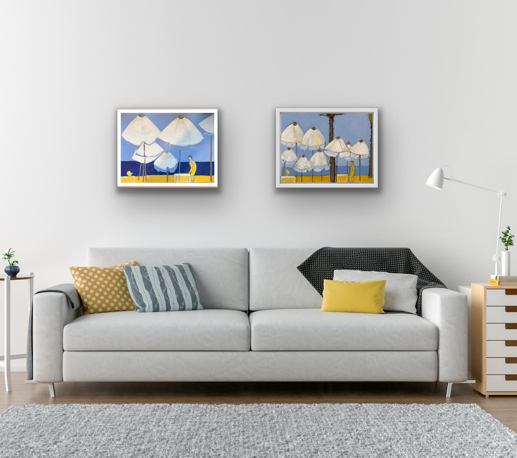 Maggie LaPorte Banks Landscape Painting - On Pioneer beach, Paphos 3 
Parasols on pioneer beach 2, diptych