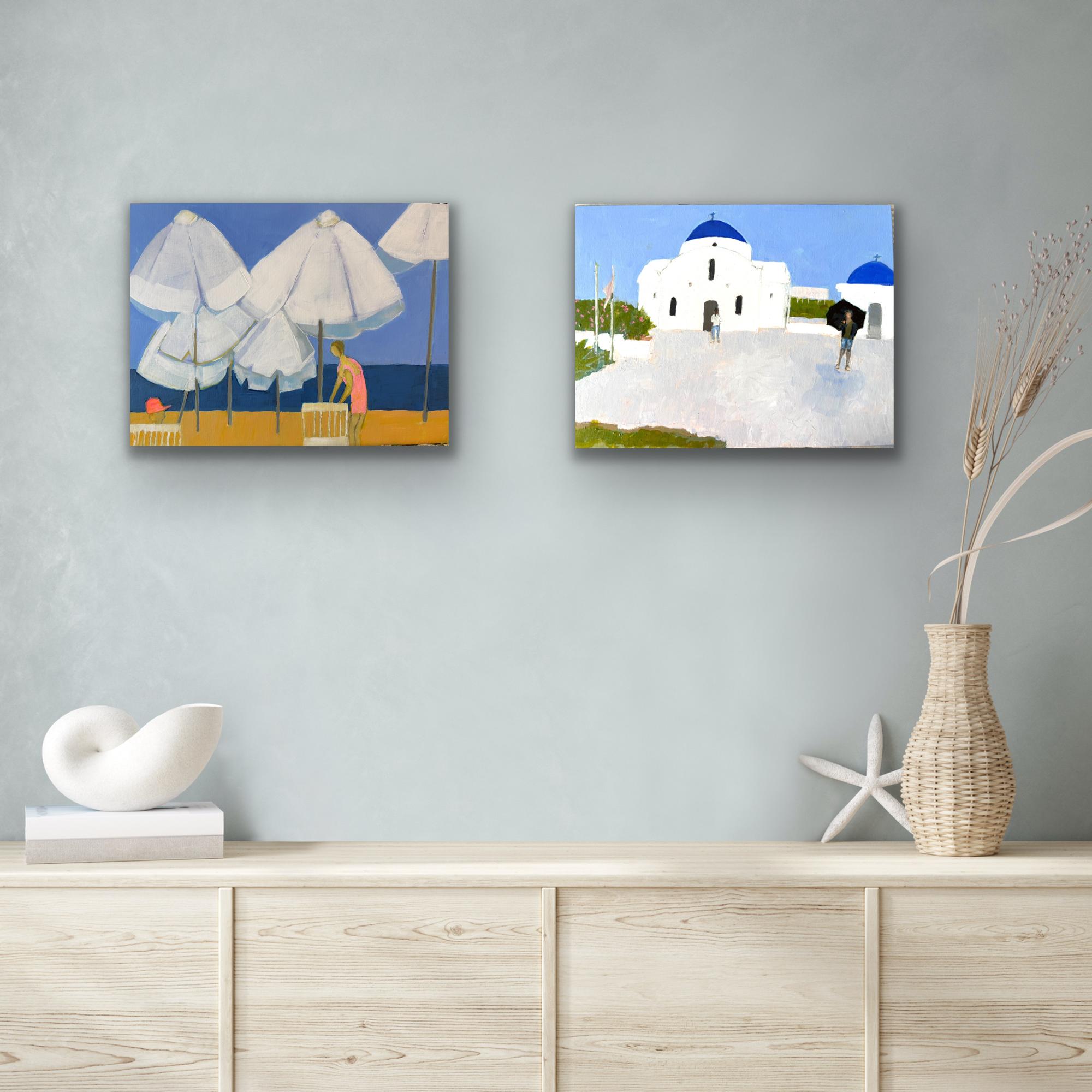 Sur la plage de Pioneer & Church s, Paphos, diptyque, peinture originale