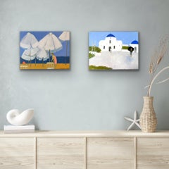 On Pioneer beach & St.Nicholas Church, Paphos, diptych, original painting