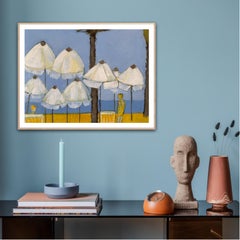 Parasols on pioneer beach 2, original painting, contemporary, landscape