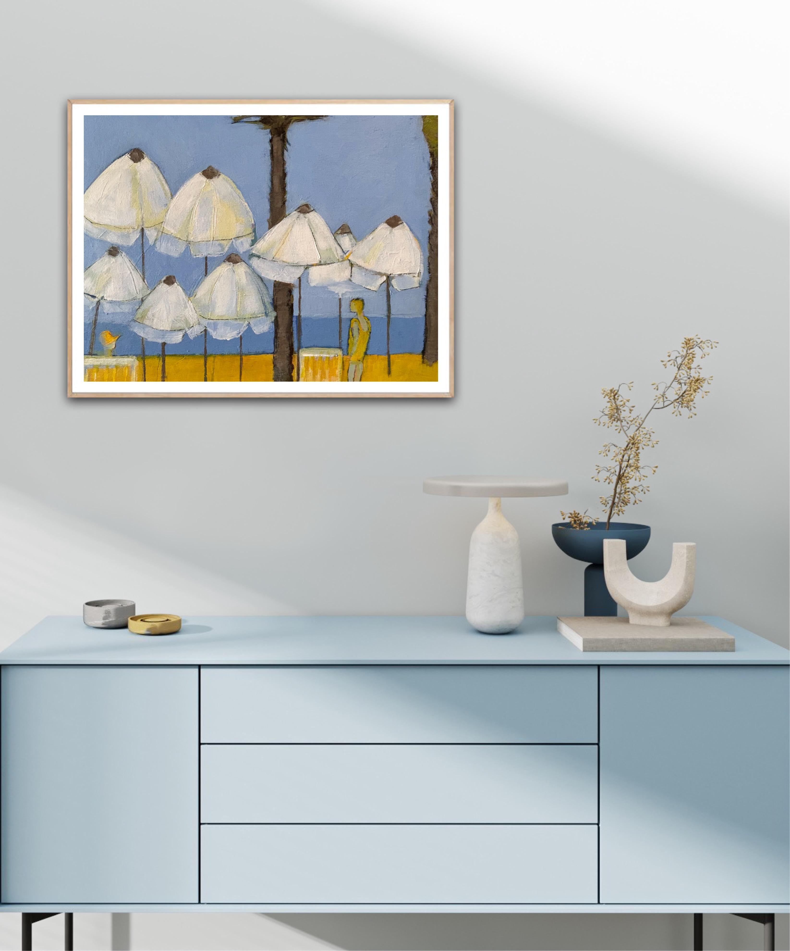 Sonnenschirme am Pionierstrand 2, Originalgemälde, zeitgenössisch, Landschaft im Angebot 2