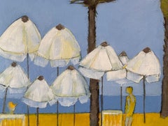 Parasols on pioneer beach 2, original painting, contemporary, landscape